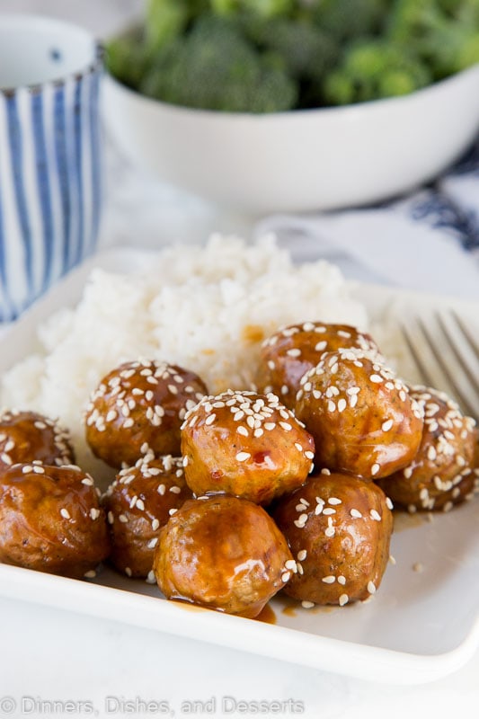 Kung Pao Chicken Meatballs - take the classic kung pao chicken stir fry and turn it into a fun meatballs dinner. Chicken meatballs tossed with kung pao sauce and served with rice and veggies for a quick and easy dinner.