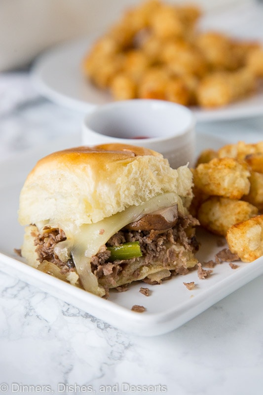 Cheesesteak sliders on a plate