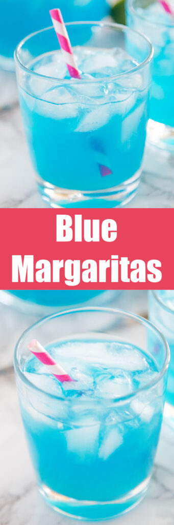 close up blue margarita in glasses