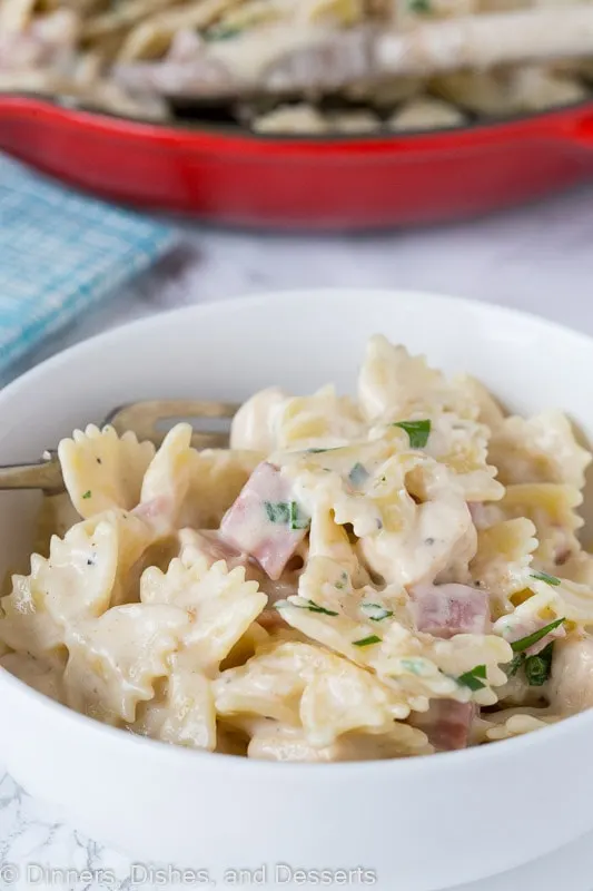 Easy Chicken Cordon Bleu Recipe with pasta in a bowl