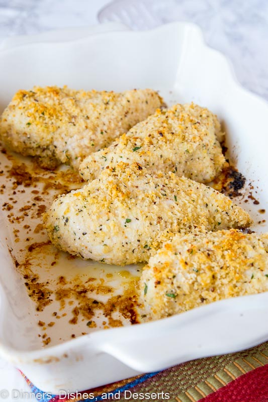 Crispy garlic baked chicken in white dish