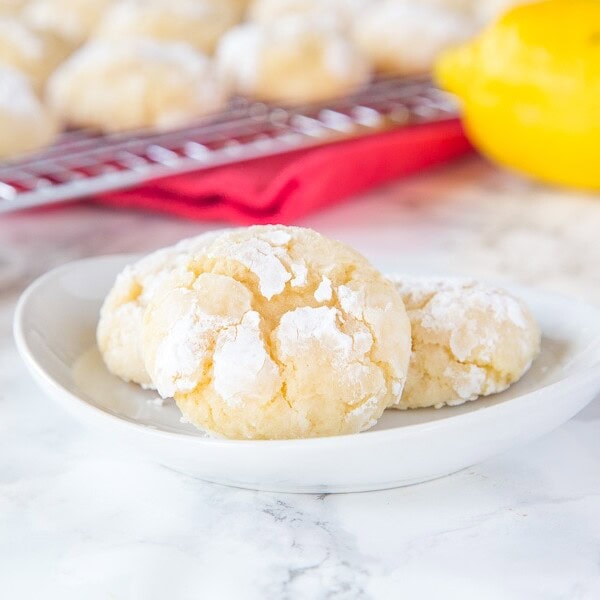 Lemon Crinkle Cookies -Made from scratch lemon cookies that are sweet and slightly tart. Super soft on the inside with slightly crispy edges.