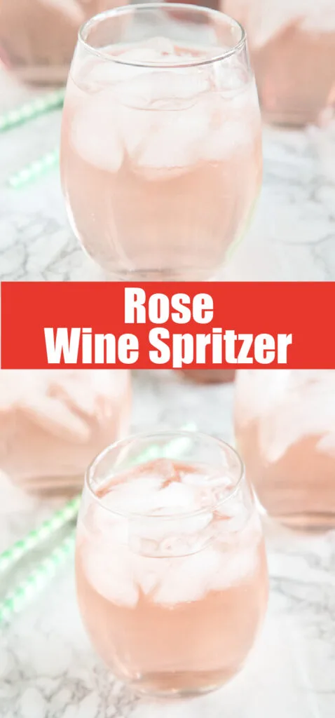rose wine spitzer in glass with ice