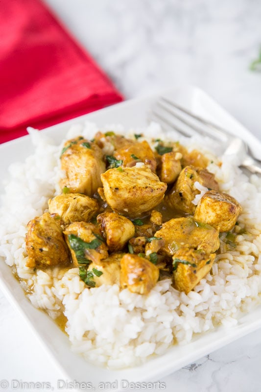 Chicken curry made with coconut milk and fresh basil