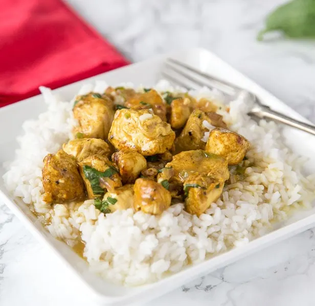 Basil Coconut Chicken Curry - chicken curry made with coconut and lots of fresh basil. Ready in minutes, super easy, and great for any night of the week.
