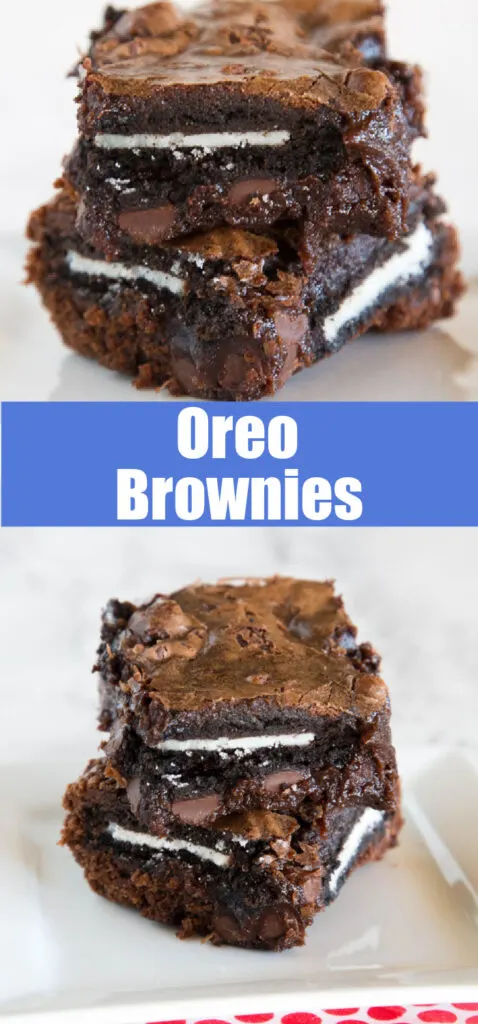 Oreo brownies stacked on a plate