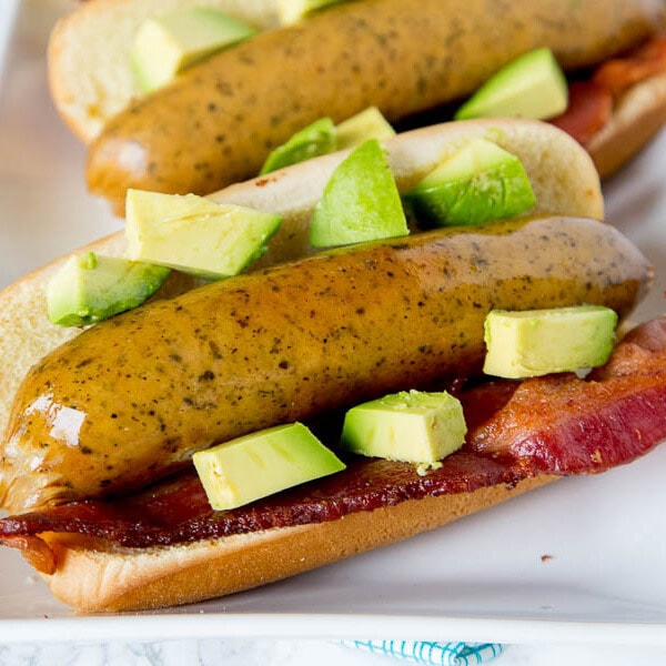 Bacon Avocado Beer Brats - Time to fire up the grill and make your brats extra special. Add bacon and diced avocado for a delicious twist! Â