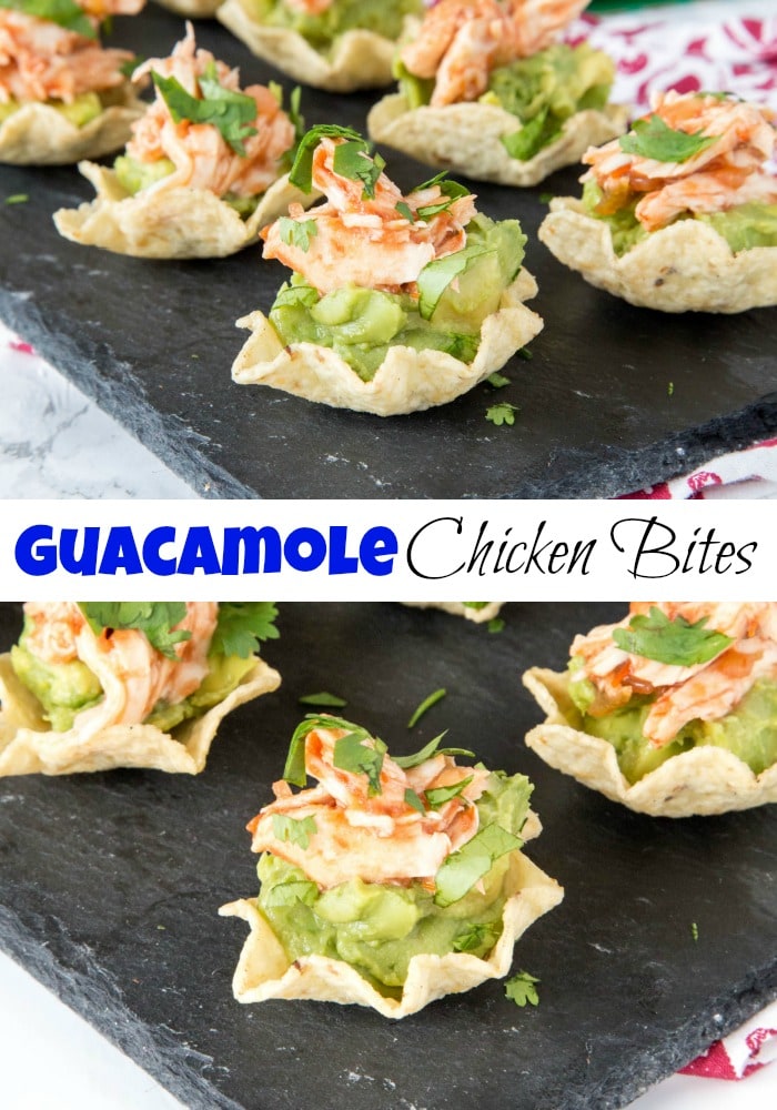 Guacamole Chicken Bites - Need a fun chicken appetizer for a party or get together.  These are filled with delicious guacamole, spicy salsa chicken, and topped with cilantro.  Great for snacking or entertaining!  