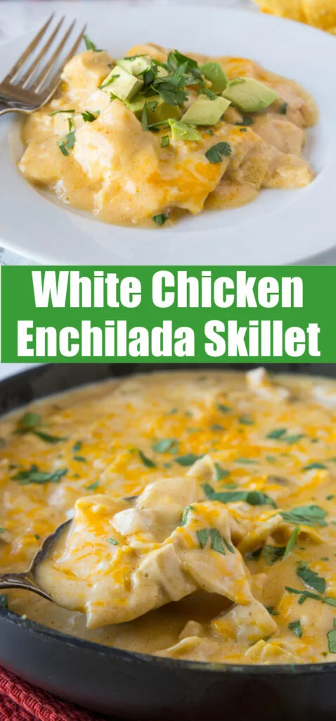 white chicken enchilada skillet collage