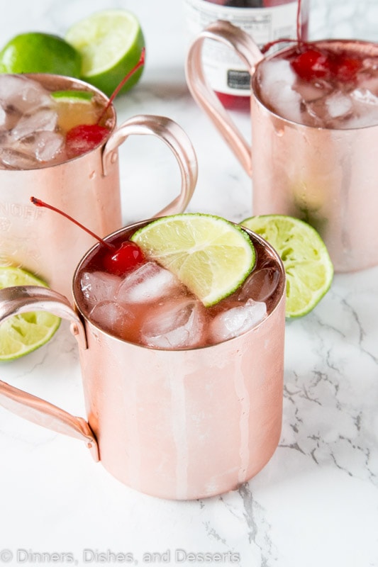 Cherry Limeade Moscow Mule - turn a classic Moscow mule into a fun summer cocktail flavored like a cherry limeade!  Fun, delicious and refreshing!