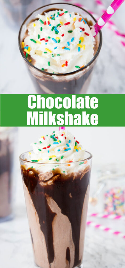 chocolate milkshake with sprinkles and hot fudge