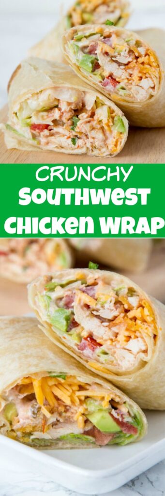 Crunchy Southwestern Chicken Wrap - easy lunch ideas are hard to come by. This chicken wrap recipe come together in minutes, you can make them ahead, and the creamy spicy sauce makes them extra tasty!