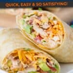 southwest chicken wrap with text for pinterest