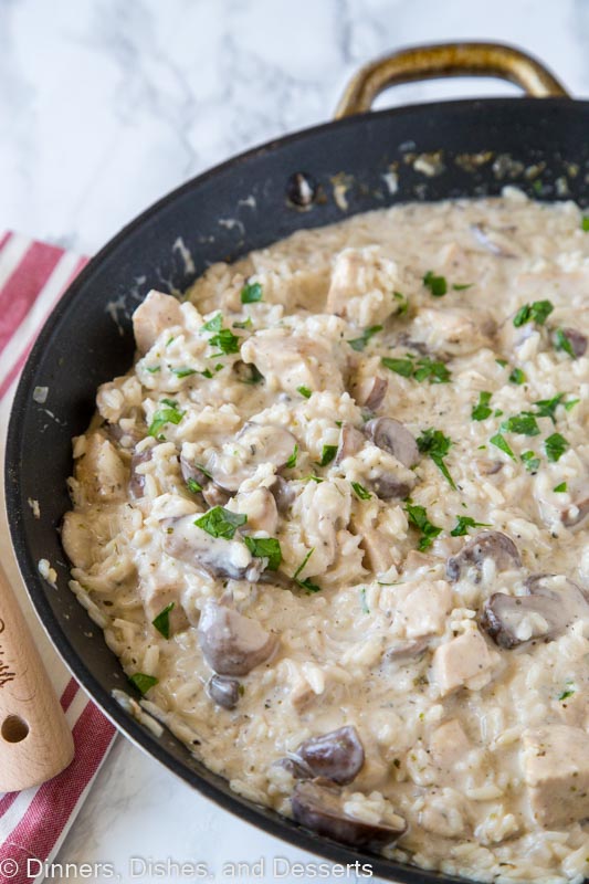 chicken and rice in a skillet
