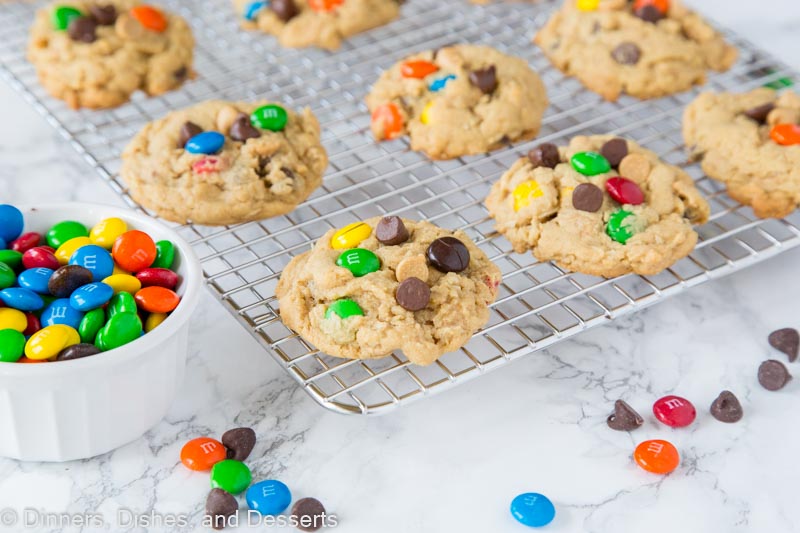 monster cookies on a cooling rack