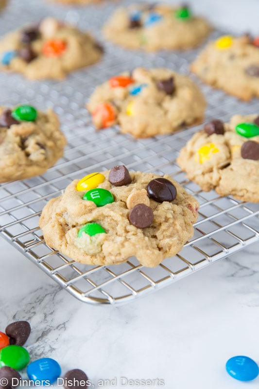 monster cookies on a cooling rack