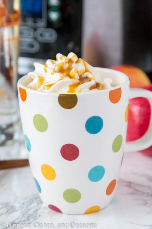 A close up of hot cider spiked with vodka