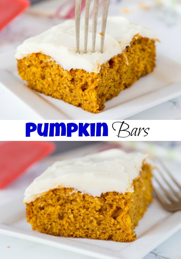 A piece of cake on a plate, with Pumpkin and Cream cheese
