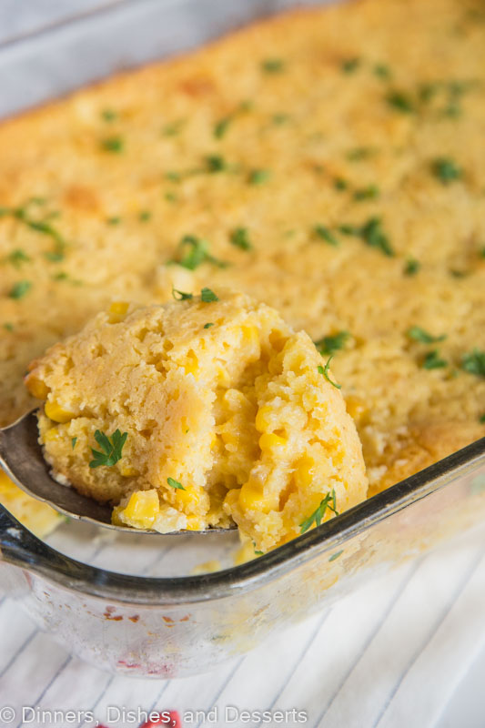 Corn Casserole Recipe - A classic holiday side dish that is easy enough to make any night of the week.  A cross between creamed corn and cornbread makes a delicious addition to any meal.