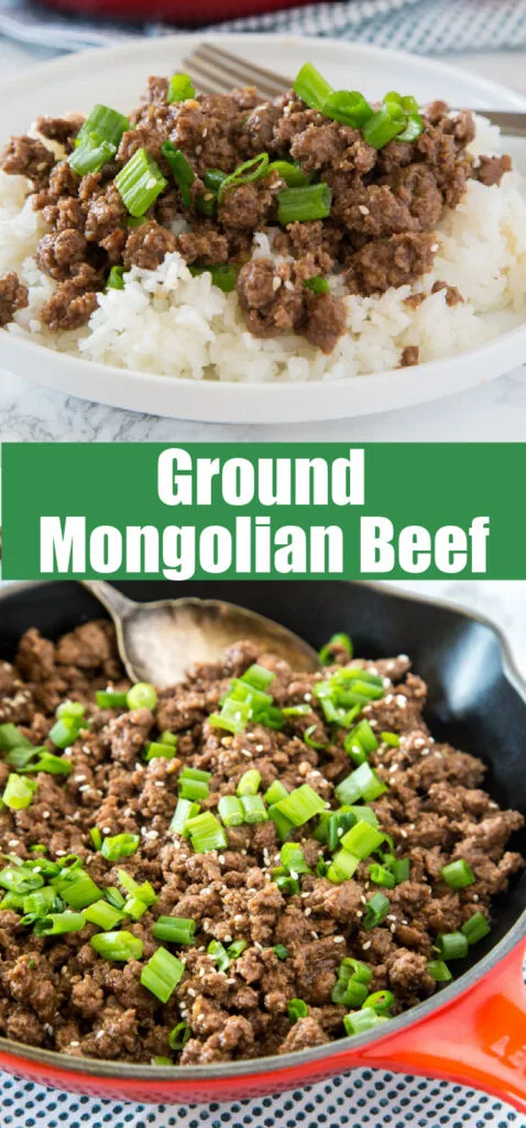 mongolian beef with ground beef in a skillet
