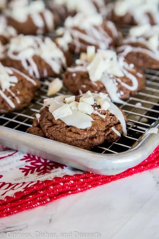 peppermint chocolate cookies on a cooling wrack