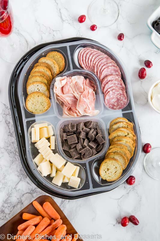 appetizer tray with meat and cheese