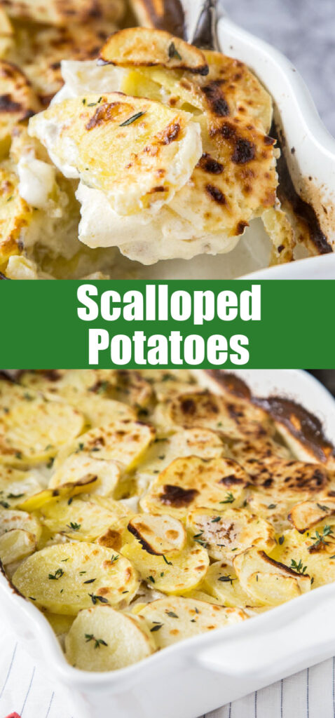 close up scalloped potatoes for pinterest