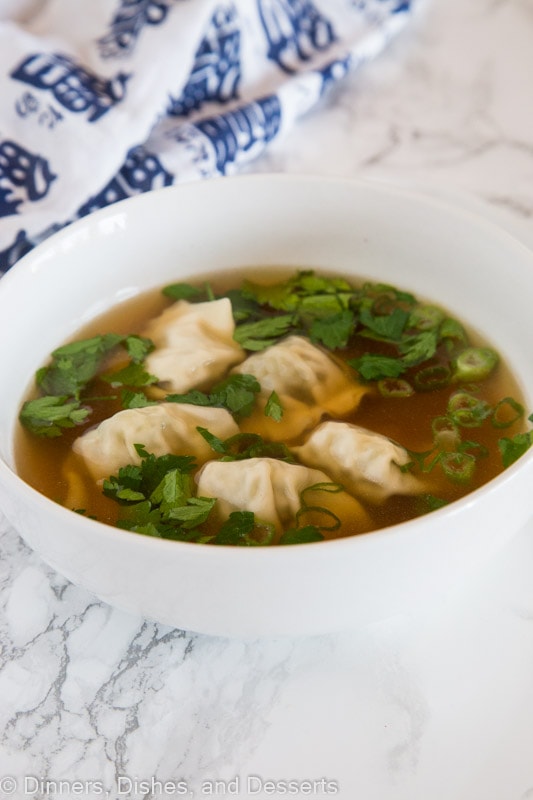 A bowl of soup, with Wonton and Pork