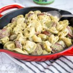 A pan of pasta and pesto