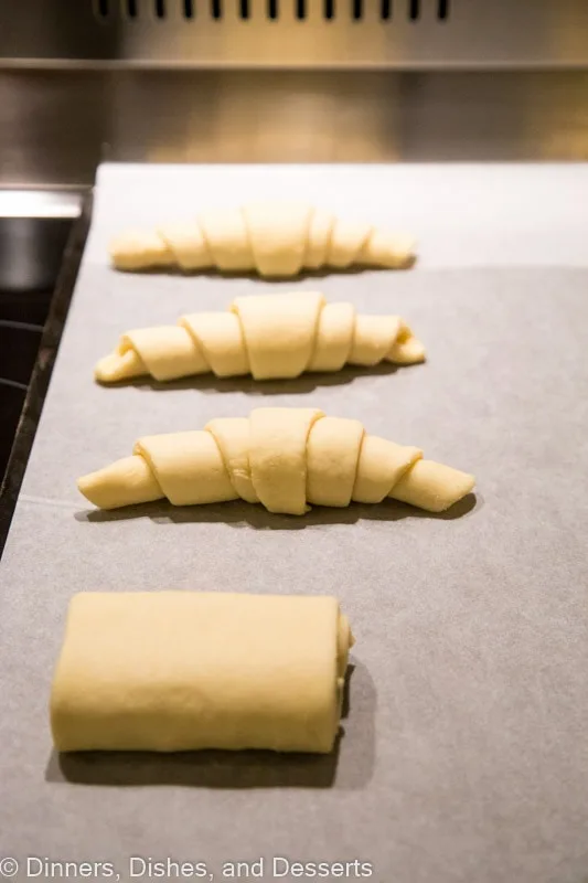 Croissant before baking on a baking sheet