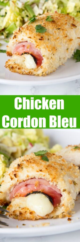 Crispy Chicken Cordon Bleu - thin pieces of chicken with slices of Swiss cheese and  sliced ham. Roll them up and dip in bread crumbs for a super crispy crust.