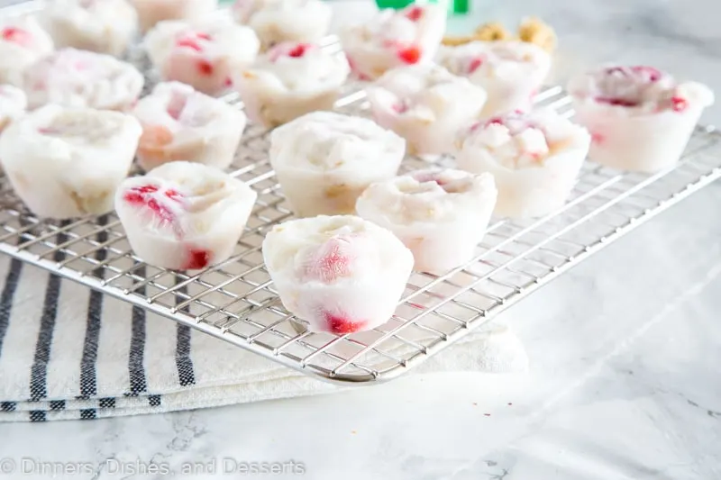 A close up of yogurt cups, with Snack and Frozen yogurt