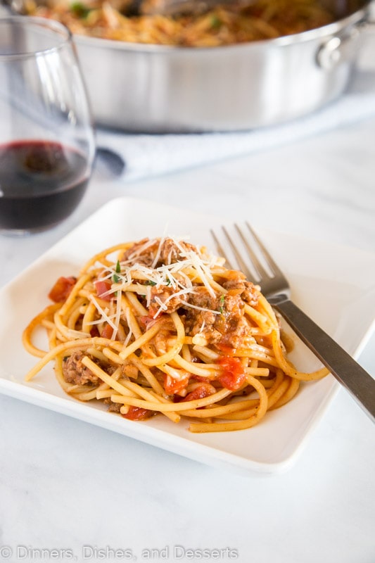 A plate of pasta on a table