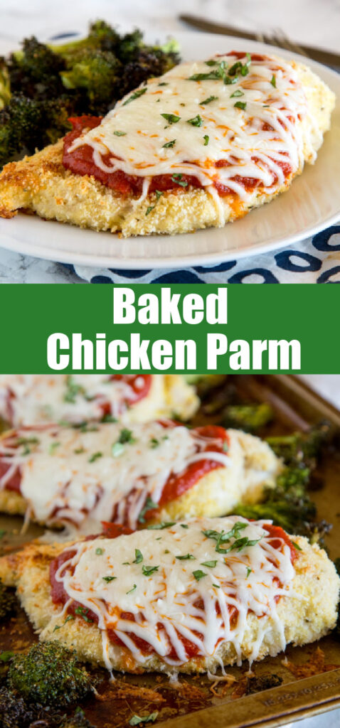 close up baked chicken parmesan