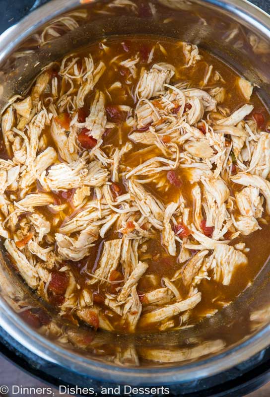 shredded chicken in a pot