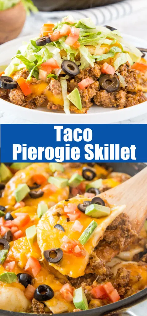 close up of taco flavored pierogies skillet