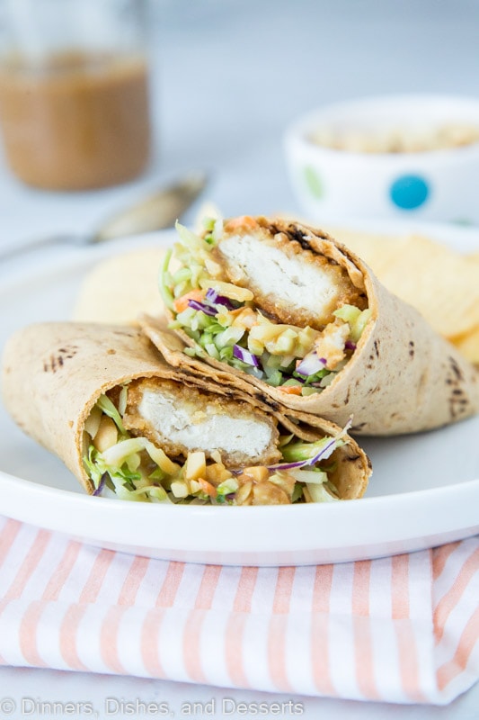 Asian Chicken wrap with thai peanut sauce