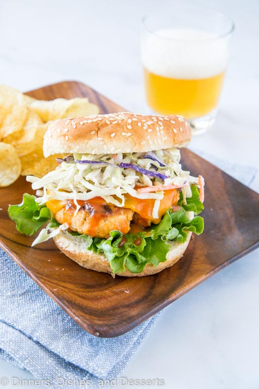 Buffalo Chicken Burger with chips