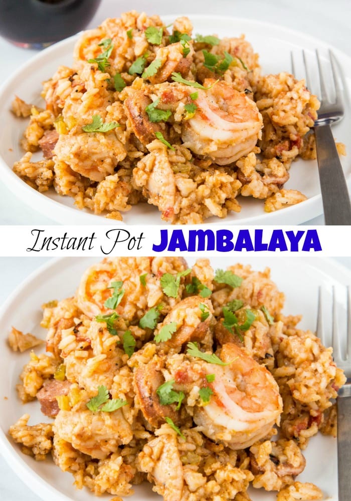 Instant Pot Jambalaya - make jambalaya with chicken, sausage and shrimp in the pressure cooker!  Ready quickly and super easy to make.  