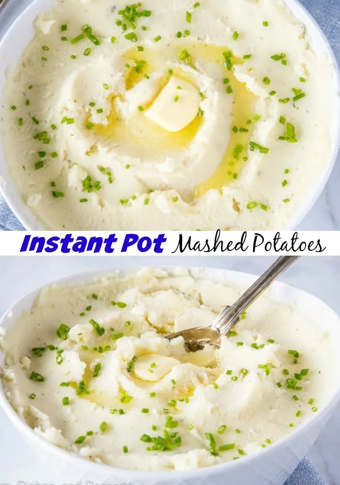 mashed potatoes in a bowl with melting butter and chives
