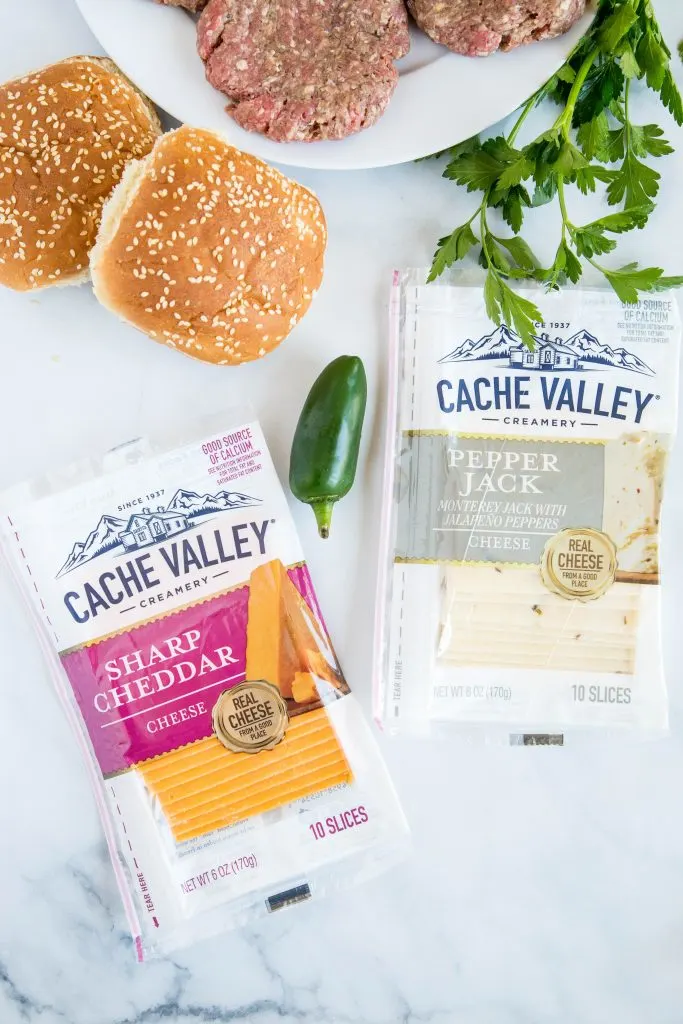 cache valley cheese with fixing for hamburgers