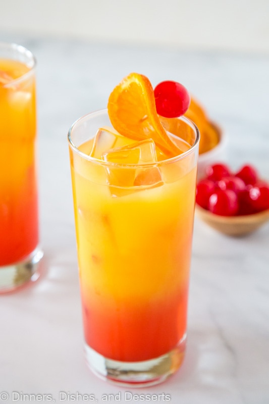 Tequila sunrise cocktail in 2 glasses