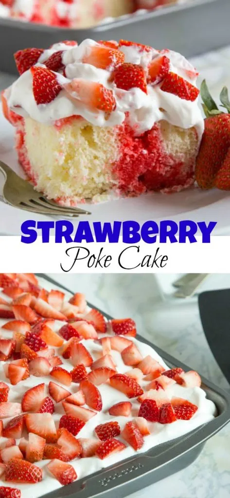 Strawberry Jello poke cake pin collage
