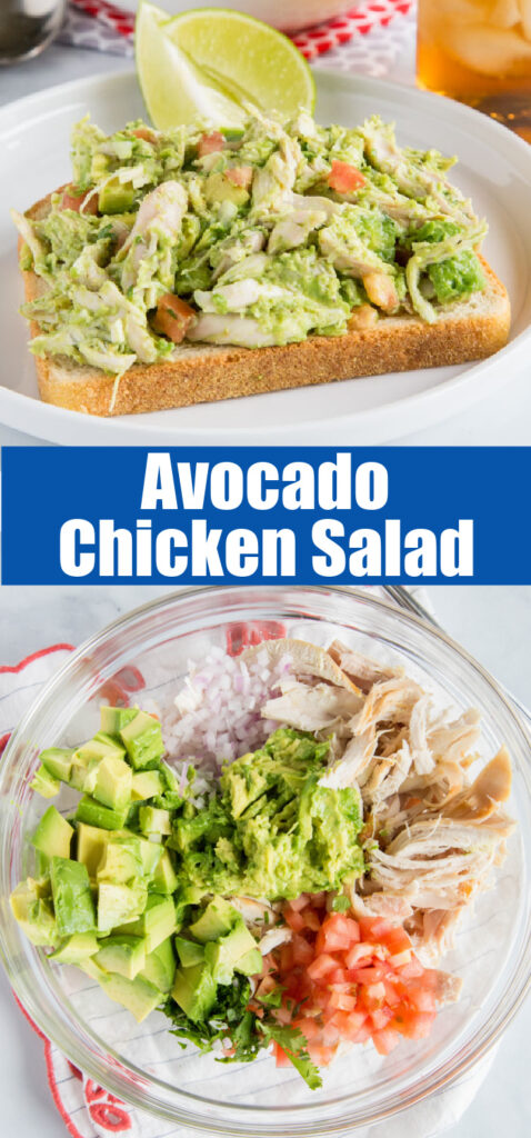 close up avocado chicken salad