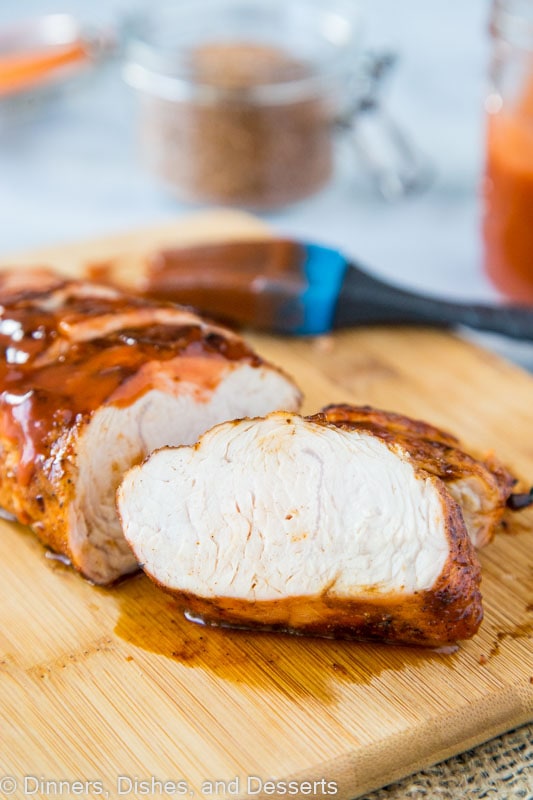Sweet and Smokey rubbed turkey tenderloin grilled and brushed with barbecue sauce