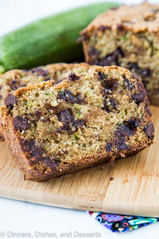 Sliced zucchini bread full of plenty of chocolate chips