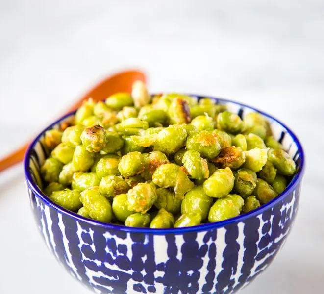 A bowl of food edamame