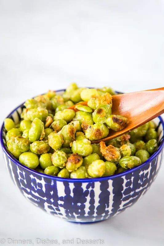 Crispy Parmesan Garlic Edamame - Homemade Hooplah