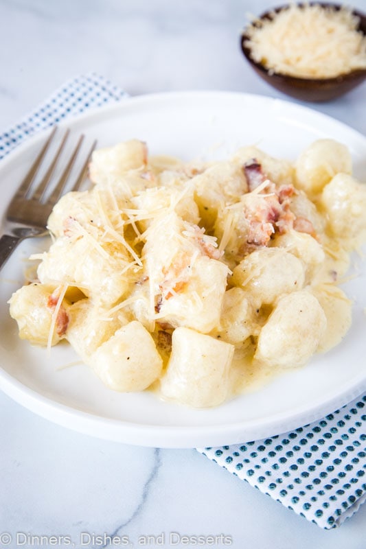 Gnocchi Carbonara is a quick and easy dinner you don't have to feel guilty about!