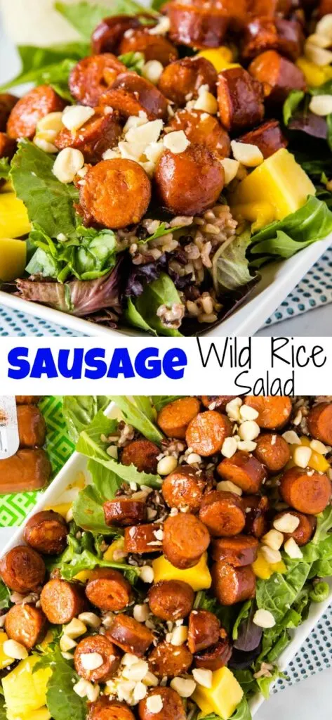 A close up of salad with sausage